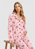 Pink Teddy Bear Print Button-Up Pyjama