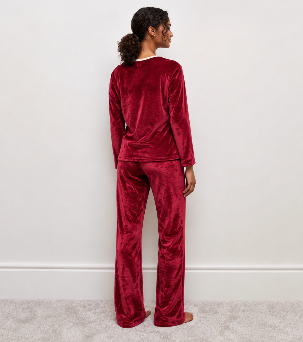 Cute Bear Burgundy Plush Pyjama Set