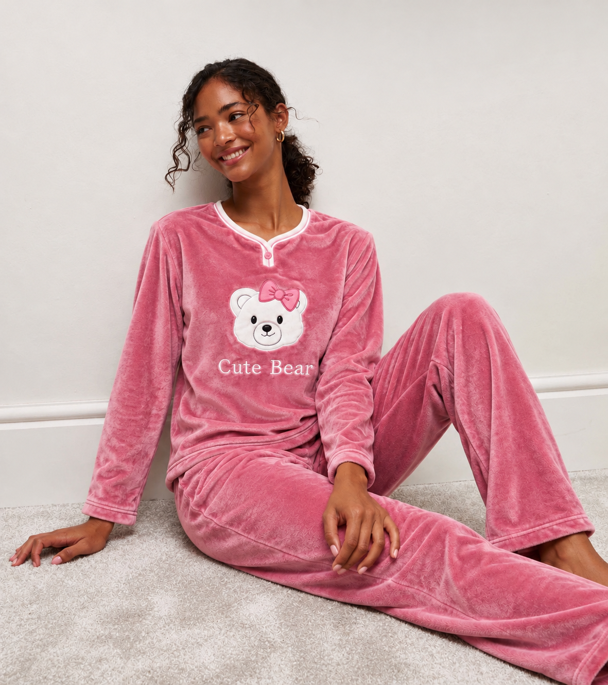 Cute Bear Dusty Rose Plush Pyjama Set