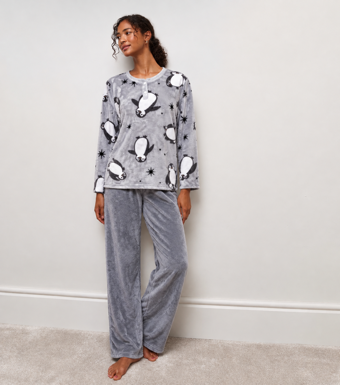 Cozy Penguin Grey Plush Pyjama Set