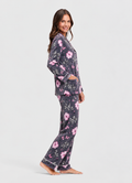 Grey & Pink Bow Print Button-Up Pyjama