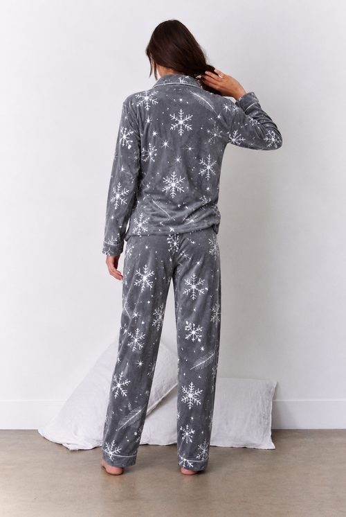 Charcoal Snowflake Print Button-Up
