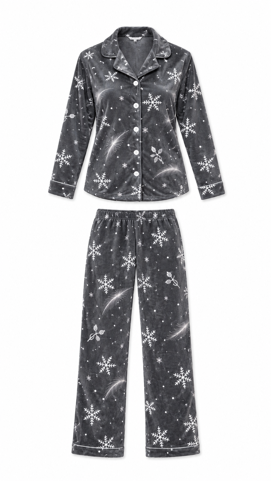 Charcoal Snowflake Print Button-Up