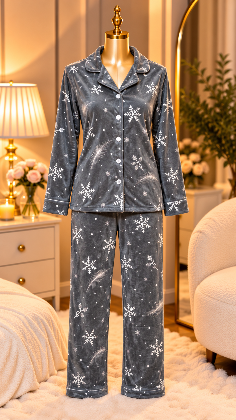 Charcoal Snowflake Print Button-Up